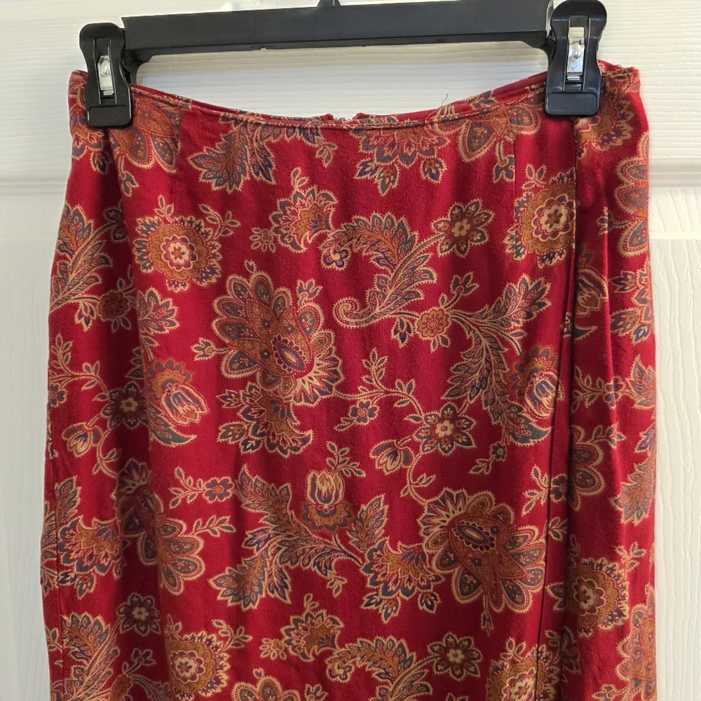 Talbots Vintage Midi Wrap Paisley Red Skirt Petite 90s Equestrian Size 6 Friends